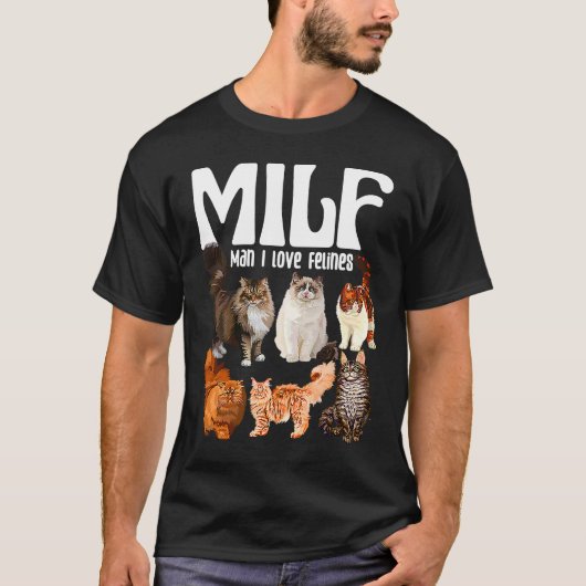 猫分救助猫MILFマン私は猫科の動物猫が大好き Tシャツ (正面)