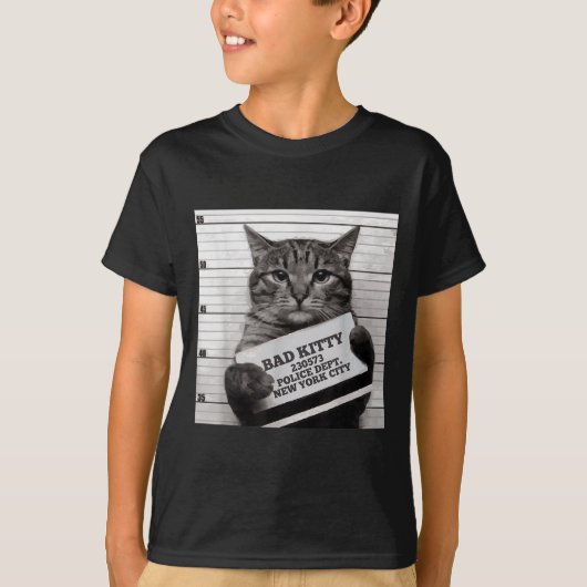 猫刑務所囚人の悪い子猫ムグショット男性へ Tシャツ (正面)