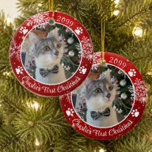 猫初めてのクリスマススノーフレーク写真赤白