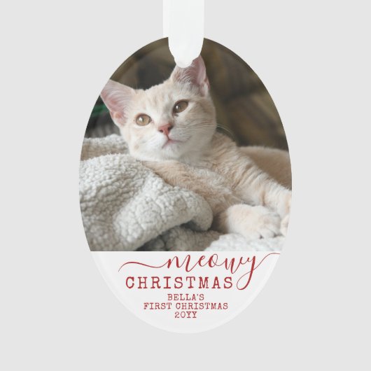 猫初めてのクリスマスパーソナライズされたの写真名 オーナメント (正面)