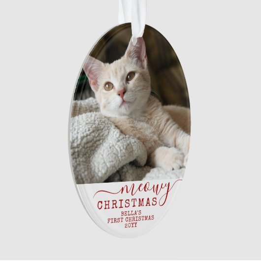 猫初めてのクリスマスパーソナライズされたの写真名 オーナメント (正面)