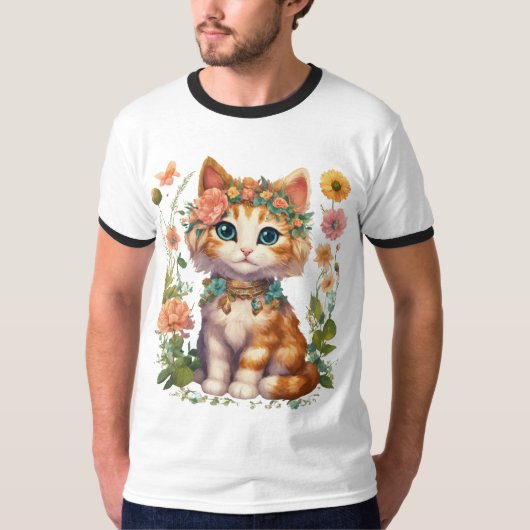 猫創造：ボホフラワークリップアート Tシャツ (正面)
