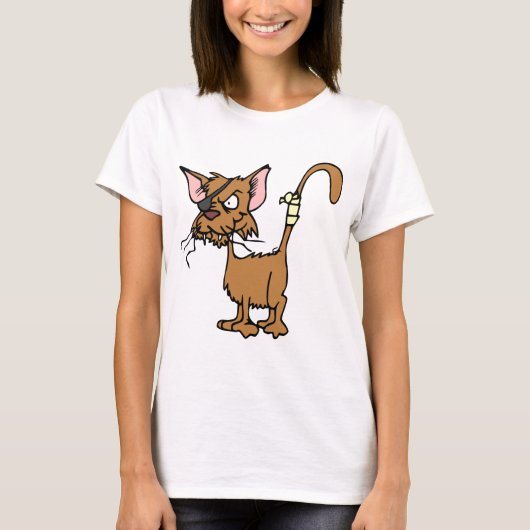 猫動物けが戦闘用パッチペットを傷つける Tシャツ (正面)