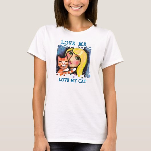 猫及びブロンドの女性T-Shirt Tシャツ (正面)