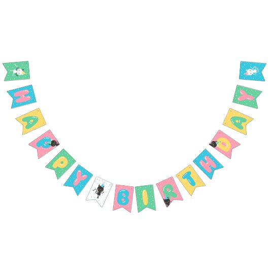 猫及び気球の手紙のハッピーバースデー バンティングフラッグ (全)