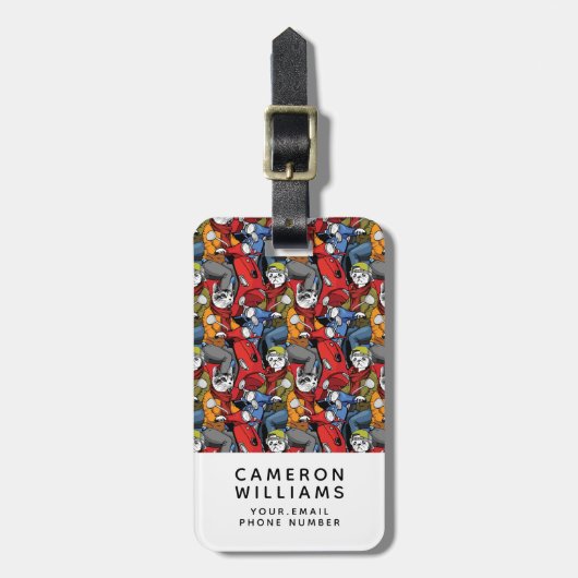 猫及び犬のスクーターパターン|はあなたの名前を加えます ラゲッジタグ (正面縦)