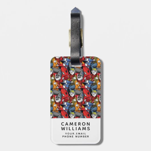 猫及び犬のスクーターパターン|はあなたの名前を加えます ラゲッジタグ (裏面縦)