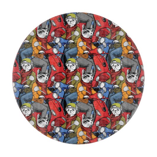 猫及び犬のスクーターパターン カッティングボード (正面)