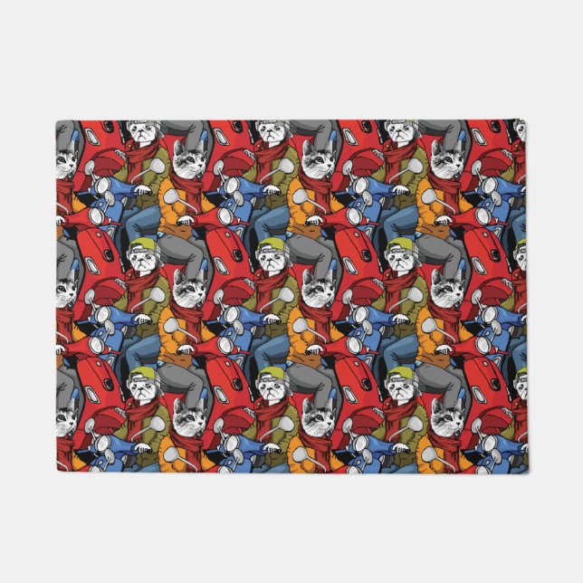 猫及び犬のスクーターパターン ドアマット (正面)