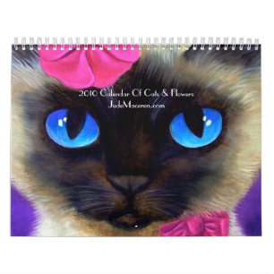 猫及び花の絵画の2010カレンダー カレンダー