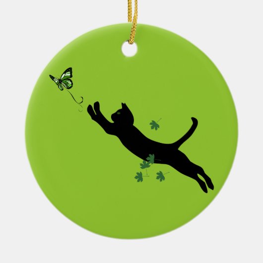 猫及び蝶バージョン2 セラミックオーナメント (正面)