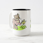 猫及び蝶子供のマグ ツートーンマグカップ (正面左)