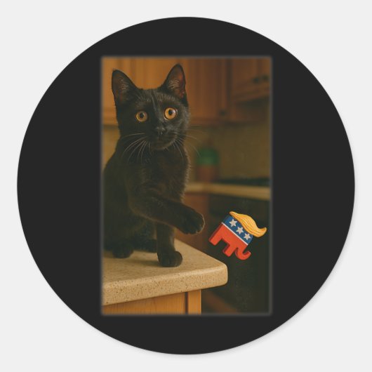 猫叩き切りカウンターのテーブルのレッジおもしろい ラウンドシール (正面)