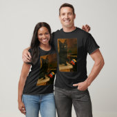 猫叩き切りカウンターのテーブルのレッジおもしろい Tシャツ (ユニセックス)