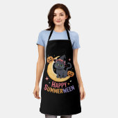 猫可愛いハロウィーン美的必須Tシャツ エプロン (着用した状態)