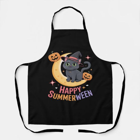 猫可愛いハロウィーン美的必須Tシャツ エプロン (正面)