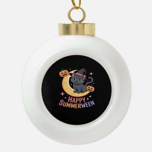 猫可愛いハロウィーン美的必須Tシャツ セラミックボールオーナメント (正面)