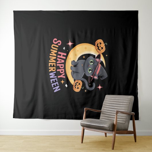 猫可愛いハロウィーン美的必須Tシャツ タペストリー (インサイチュ(横))