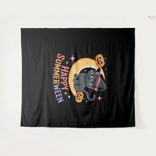 猫可愛いハロウィーン美的必須Tシャツ タペストリー (正面(横))