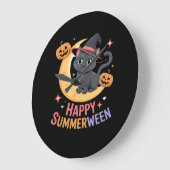 猫可愛いハロウィーン美的必須Tシャツ ラージ壁時計 (傾斜)