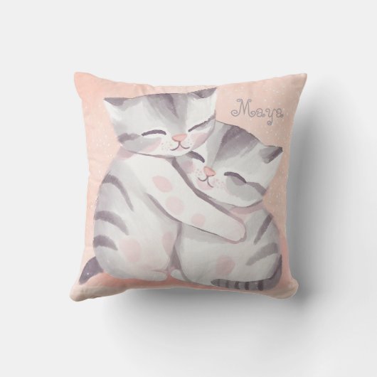 猫可愛いパステルピンクとグレーの水色 クッション (裏面)