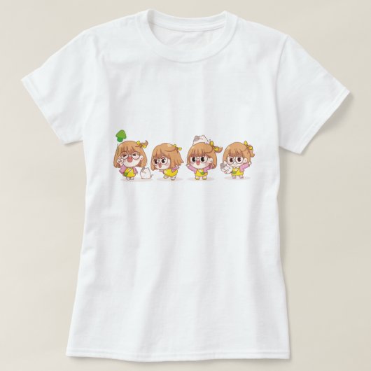 猫可愛い女の子 Tシャツ (デザイン正面)