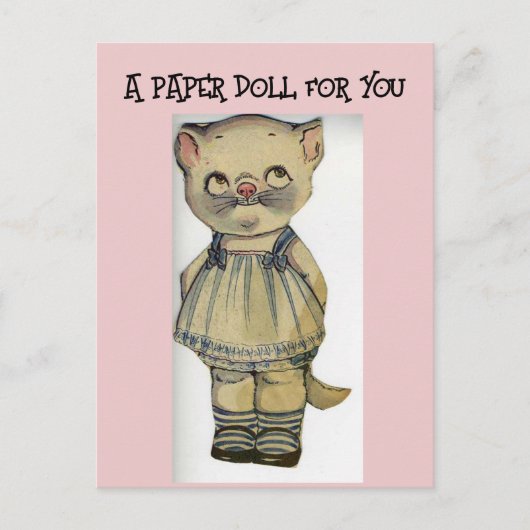 猫可愛い紙人形ヴィンテージかわいいハガキ ポストカード (正面)