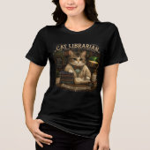 猫司書Tシャツ | かわいい本好き猫の服  トライブレンドＴシャツ (正面)