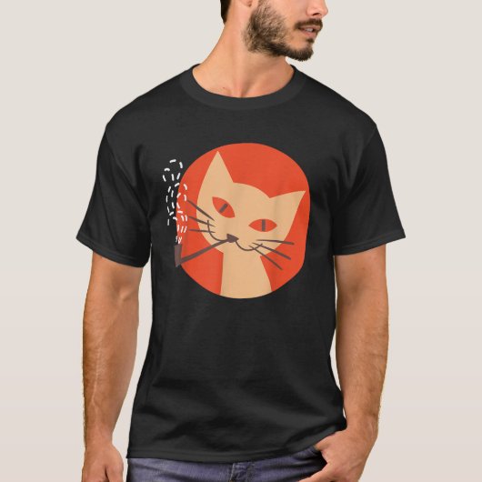 猫喫煙パイプレトロヴィンテージマッチボックスデザインT S Tシャツ (正面)
