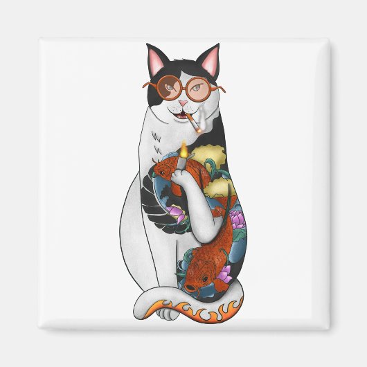猫喫煙 マグネット (正面)