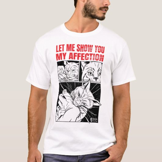 猫噛み愛男性白シャツ Tシャツ (正面)