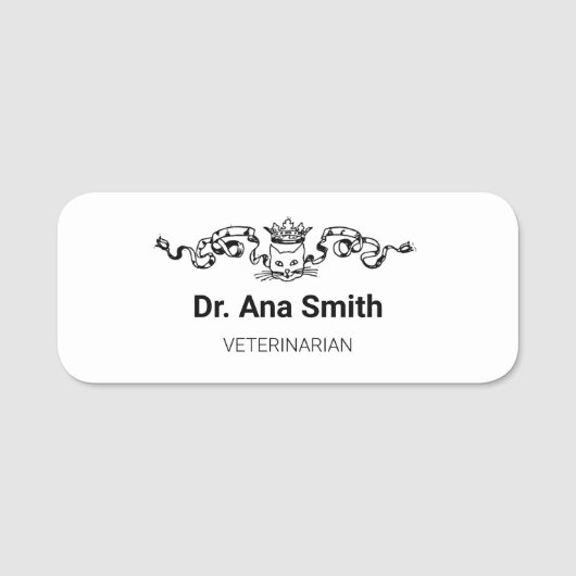 猫図解入りの、写真付きの獣医業 名札 (正面)
