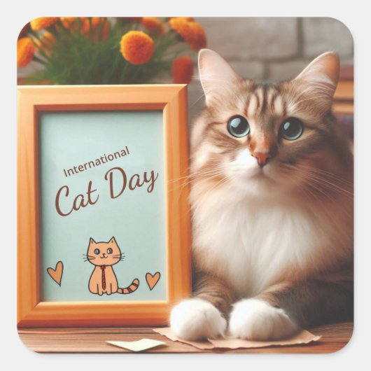 猫国際的の日 スクエアシール (正面)