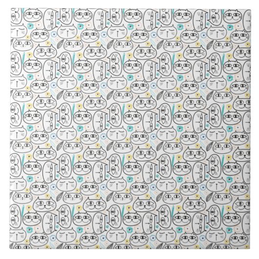 猫型陶磁器タイル タイル (正面)