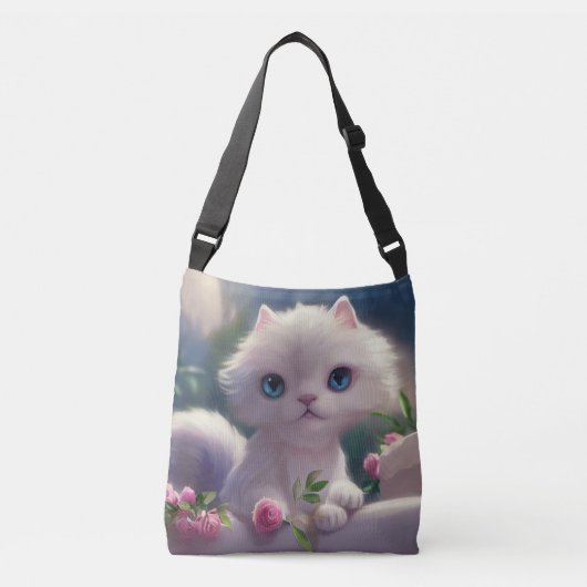 猫大きな目の白い子猫トート財布トート クロスボディバッグ (正面)