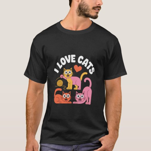 猫大好きハートヤーンかわいいひげ Tシャツ (正面)