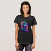 猫大好き！クールな宇宙飛行士の猫イラストグラフ Tシャツ (正面フル)