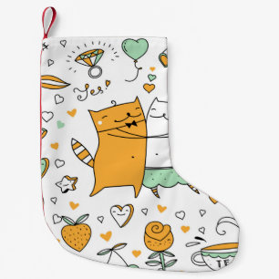 猫夫婦のイラストレーション。動物の漫画 スモールクリスマスストッキング