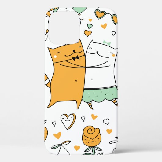 猫夫婦のイラストレーション。動物の漫画 Case-Mate iPhoneケース (裏面)