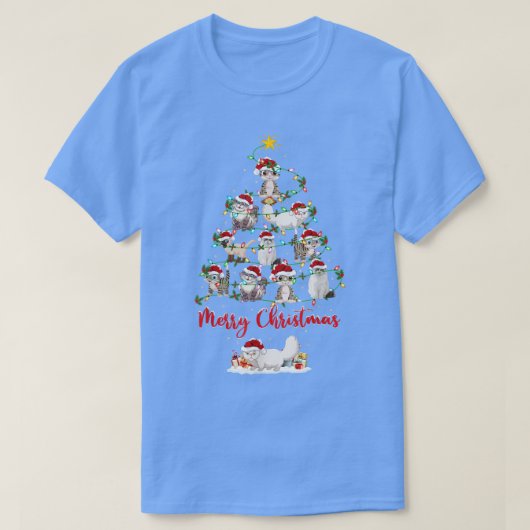 猫好おもしろいきクリスマス照明サンタハット猫Chri Tシャツ (デザイン正面)