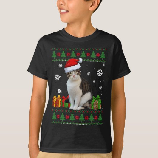 猫好きおもしろいかわいい猫サンタ帽子みにくいクリスマス Tシャツ (正面)