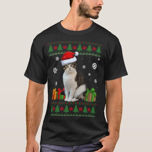 猫好きおもしろいかわいい猫サンタ帽子みにくいクリスマス Tシャツ (正面)