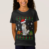 猫好きおもしろいかわいい猫サンタ帽子みにくいクリスマス Tシャツ (正面)