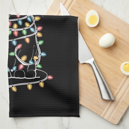 猫好きおもしろいのクリスマスライト キッチンタオル (四つ折り)