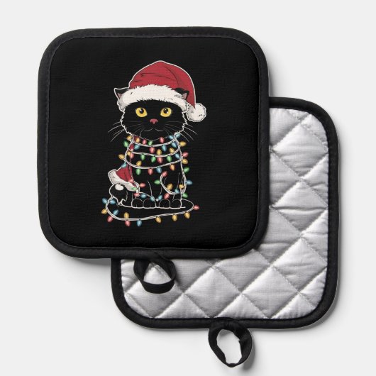 猫好きおもしろいのクリスマスライト 鍋敷き (正面/裏面)