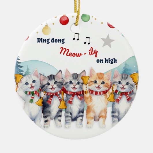 猫好きおもしろいの水彩クリスマス セラミックオーナメント (正面)
