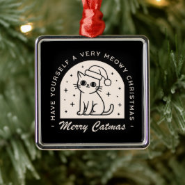 猫好きおもしろいは気の利いた黒を願う メタルオーナメント