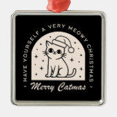 猫好きおもしろいは気の利いた黒を願う メタルオーナメント (正面)