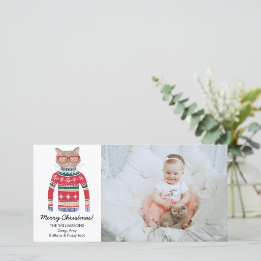 猫好きおもしろいクリスマスセーターカスタム写真 シーズンカード (スタンド正面)