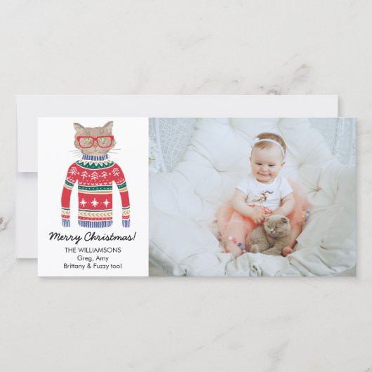 猫好きおもしろいクリスマスセーターカスタム写真 シーズンカード (正面)